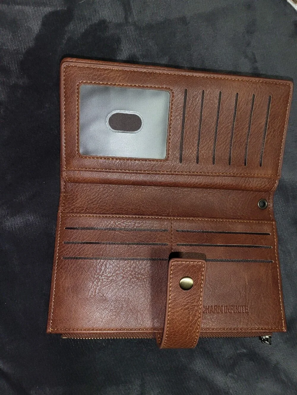 Black and Brown Leather Zip Wallet - Classic Organizer